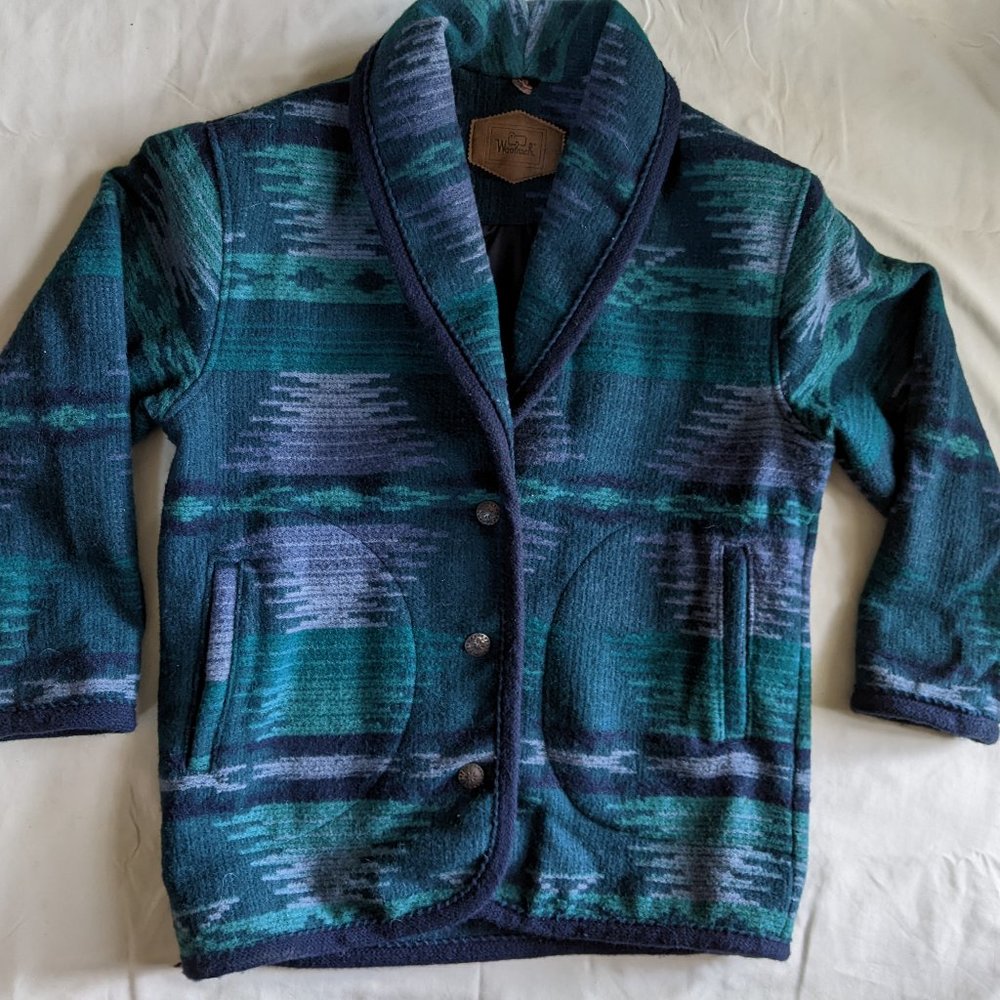 Woolrich Women's (M) Wool Blend Shawl Collar Aztec Pattern Coat - Made in USA - Picture 2 of 7